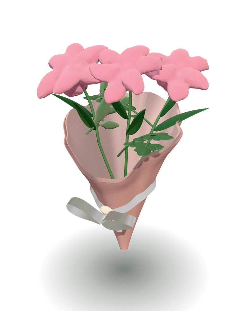 Blush Lilies: Three pink lilies with soft green, shown in 3D